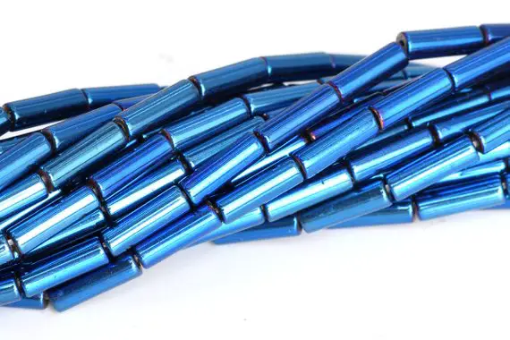 9x3mm Blue Hematite Beads Round Tube Grade Aaa Natural Gemstone Full Strand Loose Beads 15.5" Bulk Lot 1,3,5,10 And 50 (104919-1321)