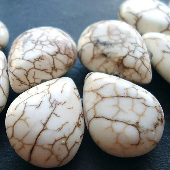 Howlite Beads 20 X 14mm White Shiny Smooth Teardrop Briolettes -  6 Pieces