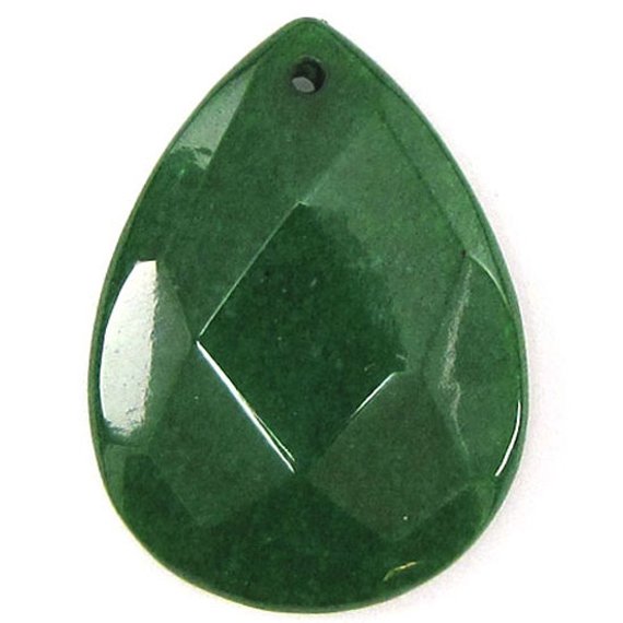2 Pieces 40mm Faceted Emerald Green Jade Flat Teardrop Bead Pendant 30462