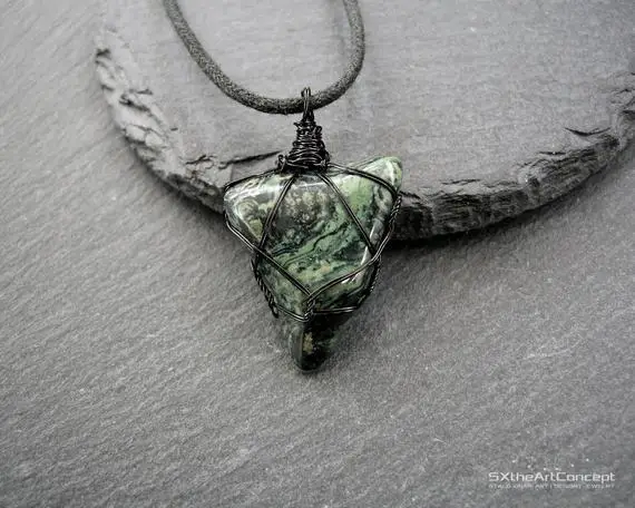 Kambaba Jasper Pendant, Heart Chakra Stone, Calming And Inspirational Gemstone, Men Gift Jewelry