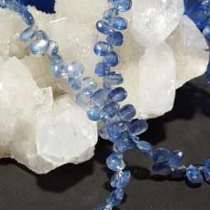Shop Kyanite Bead Shapes! Blue Kyanite Gemstone Faceted Flat Drop Beads Briolette, 8" Full Strand, Semi Precious Gemstone, Kyanite Bead, Blue Gemstone Beads, Genuine | Natural genuine other-shape Kyanite beads for beading and jewelry making.  #jewelry #beads #beadedjewelry #diyjewelry #jewelrymaking #beadstore #beading #affiliate #ad