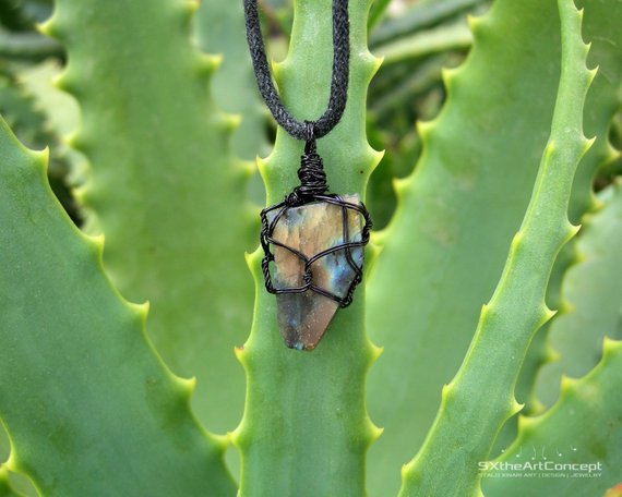 Flashy Labradorite Pendant, A Rough And Raw Spectrolite Amulet Necklace With Calming Stone, Gift For Him