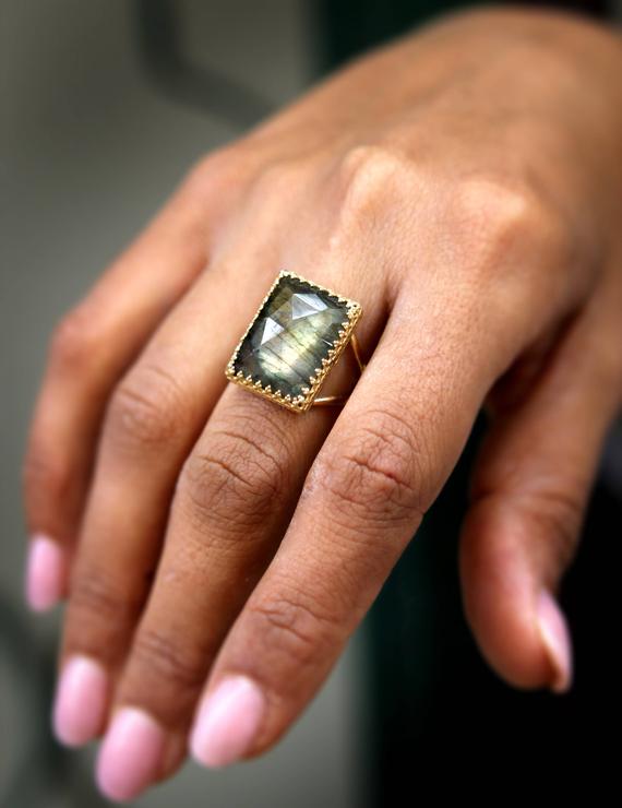 Labradorite Ring · Gold Filled Ring · Gemstone Ring · Fire Ring · Statement Ring · Semi Precious Ring · Bridesmaid Gifts