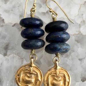 Shop Lapis Lazuli Earrings! Lapis Earrings, 18K Gold Vermeil Charm Earrings, Om Kalasa Dangles, Boho Earrings, Boho Jewelry, Charm Earrings, Om Earrings, Yoga Jewelry | Natural genuine Lapis Lazuli earrings. Buy crystal jewelry, handmade handcrafted artisan jewelry for women.  Unique handmade gift ideas. #jewelry #beadedearrings #beadedjewelry #gift #shopping #handmadejewelry #fashion #style #product #earrings #affiliate #ad