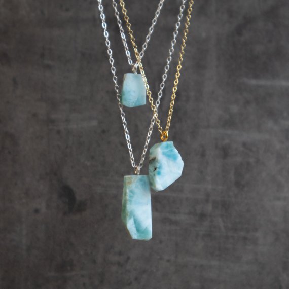 Raw Larimar Necklace, Larimar Raw Pendant, Large Larimar Stone Necklace, Genuine Larimar Jewelry, Raw Crystal Necklaces For Women