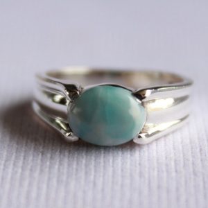 Natural Larimar Ring, Handmade 925 Silver Ring, Sky Blue Gemstone Ring, Oval Larimar Designer Ring, Gift for her, Boho Ring, Vintage Ring | Natural genuine Array jewelry. Buy crystal jewelry, handmade handcrafted artisan jewelry for women.  Unique handmade gift ideas. #jewelry #beadedjewelry #beadedjewelry #gift #shopping #handmadejewelry #fashion #style #product #jewelry #affiliate #ad