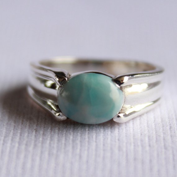 Natural Larimar Ring, Handmade 925 Sterling Silver Ring, Sky Blue Gemstone Ring, Oval Designer Ring, Gift For Her, Boho Ring, Vintage Ring