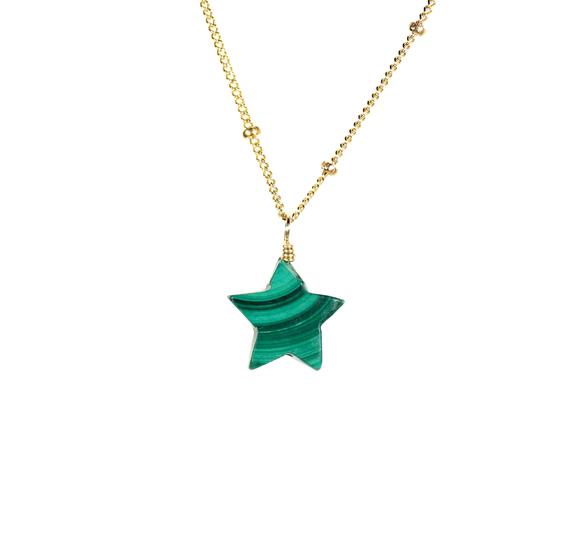 Star Necklace, Malachite Necklace, Green Star Pendant, Celestial Necklace, Green Stone Necklace, Star Jewelry, Malachite Star