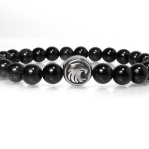 Shop Obsidian Bracelets! Golden Sheen Obsidian Mens Bracelet with 316L Stainless Steel Eagle Head, Mens Cross Bracelet, Mens Gemstone Bracelet, Mens Beaded Bracelet | Natural genuine Obsidian bracelets. Buy handcrafted artisan men's jewelry, gifts for men.  Unique handmade mens fashion accessories. #jewelry #beadedbracelets #beadedjewelry #shopping #gift #handmadejewelry #bracelets #affiliate #ad