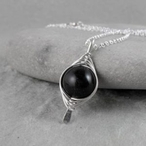 Shop Obsidian Jewelry! Golden Obsidian Necklace, Wire Wrapped Pendant, Chakra Necklace Gift, Everyday Black Gemstone Pendant, Silver Herringbone Wrapped Obsidian | Natural genuine Obsidian jewelry. Buy crystal jewelry, handmade handcrafted artisan jewelry for women.  Unique handmade gift ideas. #jewelry #beadedjewelry #beadedjewelry #gift #shopping #handmadejewelry #fashion #style #product #jewelry #affiliate #ad
