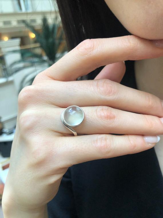 Prehnite Ring, Natural Prehnite, Round Ring, May Birthstone, Light Green Ring, Round Stone Ring, Statement Ring, May Ring, Solid Silver Ring