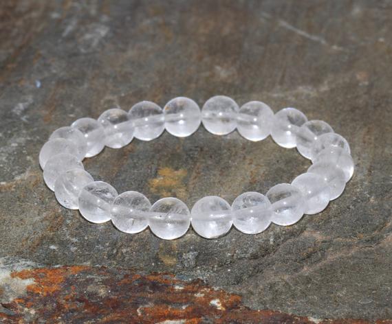 8mm Milky Clear Quartz Crystal Bracelet, Yoga Wrist Mala Beads, Meditation Jewelry, Milk, Master Healer - Clarity - Healing For All Chakras