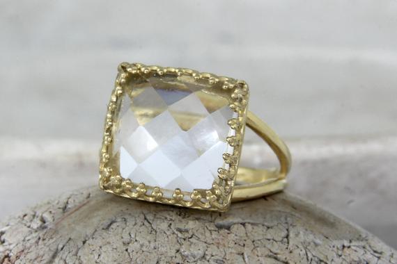 Crystal Quartz Ring · Clear Quartz Ring · Gold Ring · Square Ring · Bridesmaid Rings · Mom Gift Ring · Love Ring · Gemstone Ring