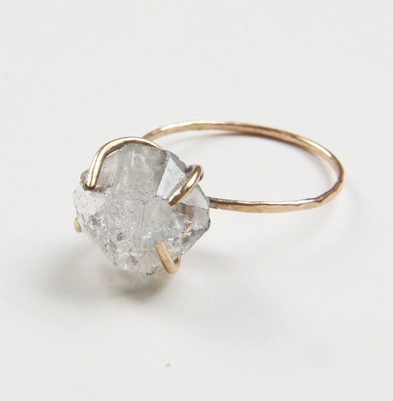 Herkimer Diamond Gold Ring,  Raw Herkimer Diamond Ring