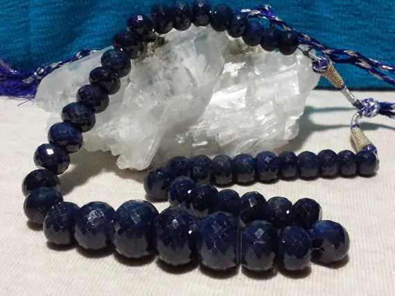 Natural Blue Sapphire Faceted Graduating Rondelle Beads 11-20mm 18 In. Large Sapphire Beads For Jewelry Making