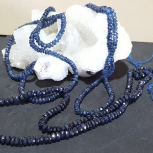 Shop Sapphire Beads! Natural 67cts. Blue Sapphire Faceted Rondelle Beads 3.5-4mm 16 In. Corundum, Natural Sapphire Beads Hand Faceted Rondelle, Precious Gemstone | Natural genuine beads Sapphire beads for beading and jewelry making.  #jewelry #beads #beadedjewelry #diyjewelry #jewelrymaking #beadstore #beading #affiliate #ad