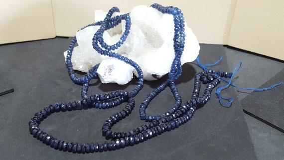 Natural 67cts. Blue Sapphire Faceted Rondelle Beads 3.5-4mm 16 In. Corundum, Natural Sapphire Beads Hand Faceted Rondelle, Precious Gemstone