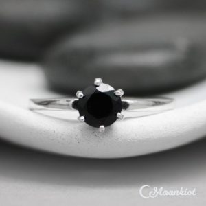 Black Spinel Solitaire Ring, Sterling Silver Classic Engagement Ring, Black Gemstone Ring, Gothic Promise Ring | Moonkist Designs | Natural genuine Gemstone rings, simple unique alternative gemstone engagement rings. #rings #jewelry #bridal #wedding #jewelryaccessories #engagementrings #weddingideas #affiliate #ad