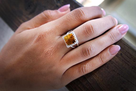 Tiger Eye Ring · Square Tiger Ring · Square Rings · Silver Rings · Gemstone Rings · Stacking Rings · Custom Rings · Brown Ring