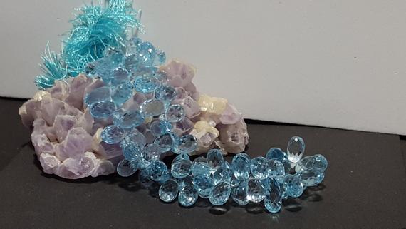 Swiss Blue Topaz 219ct. Micro Faceted Teardrop Beads 9 Inch Strand 66 Beads Top Quality Natural Brazilian Topaz Gemstone November Birthstone