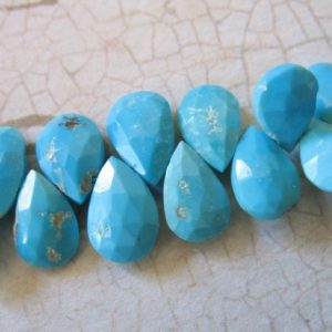 Shop Briolette Beads! 8-9 mm SLEEPING BEAUTY Pear Briolette Bead, Luxe AAA, December Birthstone, Genuine Natural Arizona Turquoise Stabilized Robins Egg Blue solo | Natural genuine other-shape Gemstone beads for beading and jewelry making.  #jewelry #beads #beadedjewelry #diyjewelry #jewelrymaking #beadstore #beading #affiliate #ad