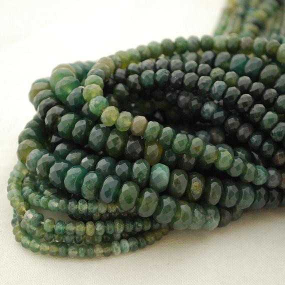 Natural Green Moss Agate Semi-precious Gemstone Faceted Rondelle Spacer Beads - 4mm, 6mm, 8mm Sizes - 15" Strand