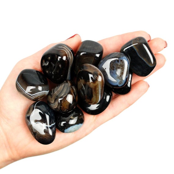 Black Agate Tumbled Stone, Black Agate, Tumbled Stones, Agate, Stones, Crystals, Rocks, Gifts, Wedding Favors, Gemstones, Gems, Zodiac Stone
