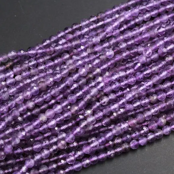 Aa Faceted Natural Purple Amethyst Round Beads 4mm 5mm Miro Faceted Gemstone 15.5" Strand
