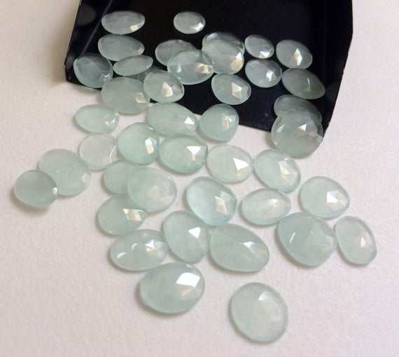 9-11.5mm  Aquamarine Rose Cut Flat Back  Cabochons, Natural Aquamarine Cabochons, Loose Faceted Aquamarine Gemstones (5pcs To 10pcs Options)