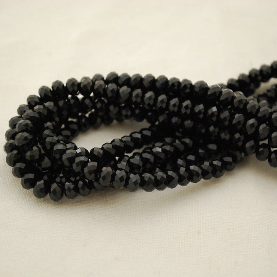 Natural Black Tourmaline Semi-precious Gemstone Faceted Rondelle / Spacer Beads - 3mm, 6mm Sizes - 15" Strand