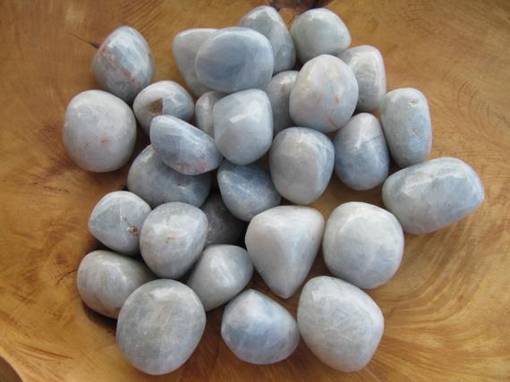 Blue Calcite Tumbled Stone 0.5 Inch + Crystal