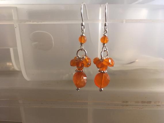 Orange Earrings - Carnelian Gemstone Jewelry - Sterling Silver Jewellery - Beaded - Pierced