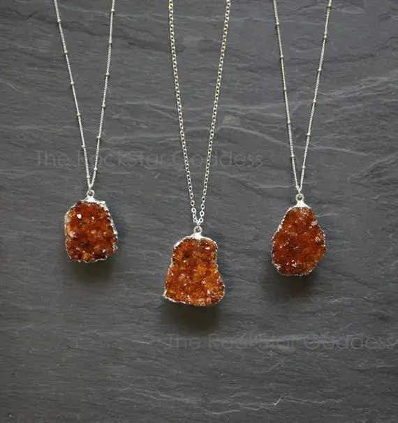 Citrine Necklace, Citrine Druzy, Citrine Druze Necklace, Citrine Crystal Necklace, Raw Citrine Necklace, Raw Citrine Necklace