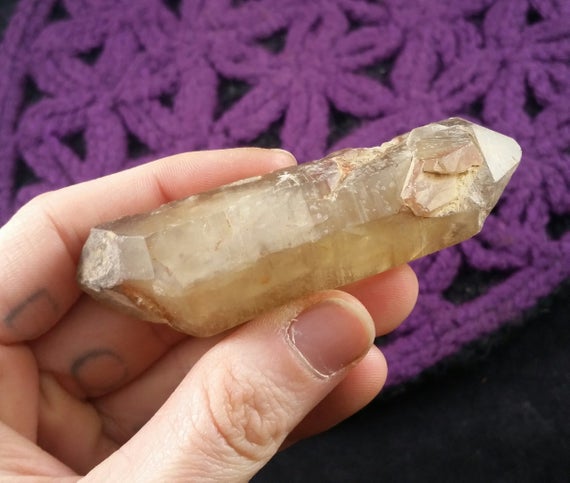 Dt Natural Zambia Smoky Citrine Point Crystal Wand Congo Quartz Stones Double Terminated Yellow Untreated Unheated Zambian