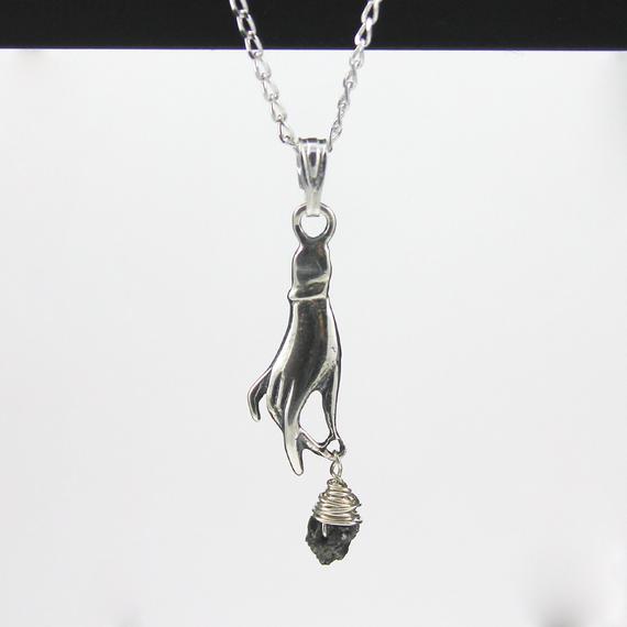 Hand Charm Necklace - Mother's Day Gift - Wire Wrapped Rough Diamond - Raw Uncut Diamond - Silver Chain - Aprili Birthstone Gift Idea