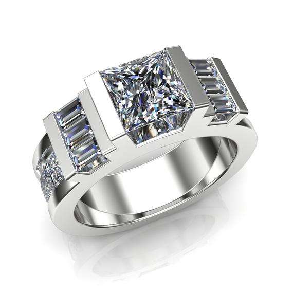 Luxury Diamond Same Sex Engagement Ring, Dazzling Geometric Design