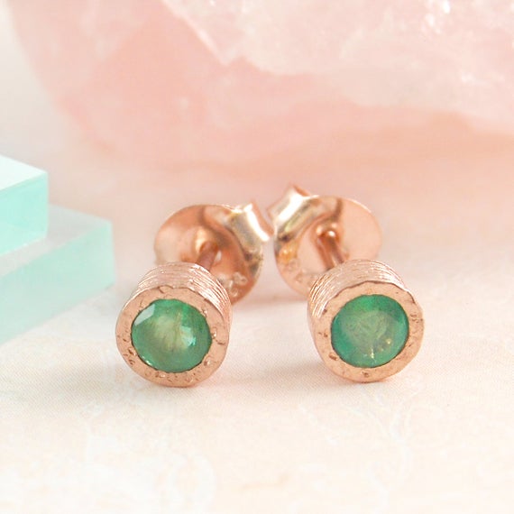 Emerald Rose Gold Stud Earrings Set Sterling Silver Earrings Gemstone Earrings Emerald Earrings Boho Earrings Gold Studs Stone Earrings