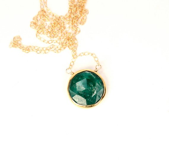 Green Emerald Necklace - Gemstone Necklace - May Birthstone - Anniversary Necklace - A Gold Bezel Set Emerald On A 14k Gold Filled Chain