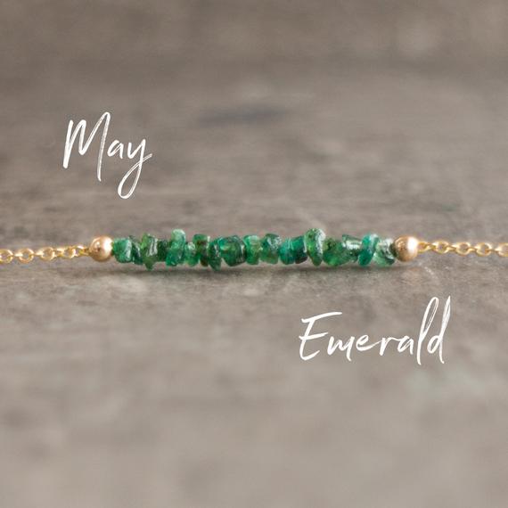 Emerald Necklace, Raw Crystal Necklace, Rough Emerald Choker Necklace, May Birthstone Necklaces For Women