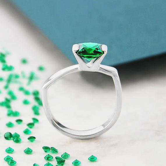 Sterling Silver Emerald Ring,may Birthstone Ring,silver Gemstone Ring,modern Ring,solitaire Ring,geometric Ring,green Ring,gift For Her,