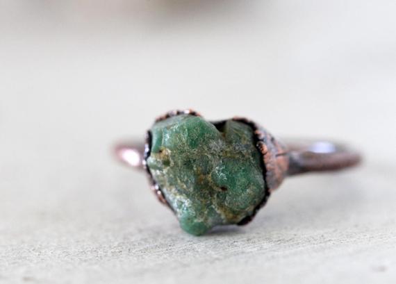 Raw Emerald Ring - May Birthstone Jewelry - Natural Stone Ring