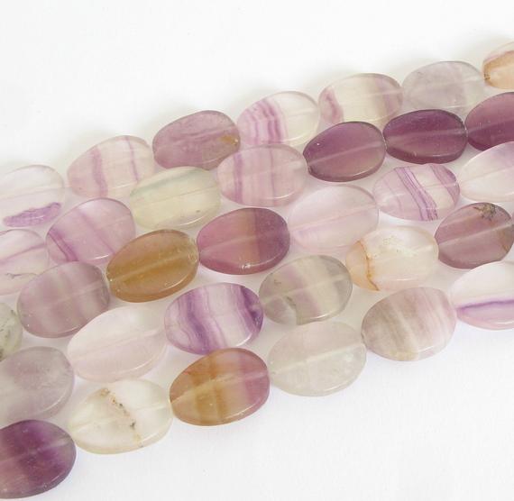 16mm Oval Fluorite Beads, 16mm Wavy Oval Rainbow Fluorite, Natural Gemstone Beads, Purple Beads, Fluo213