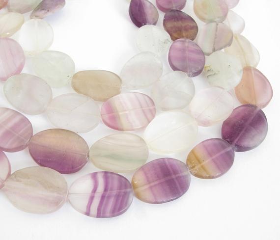 20mm Oval Fluorite Beads, 20mm Wavy Oval Rainbow Fluorite, Natural Gemstone Beads, Purple Beads, Fluo210
