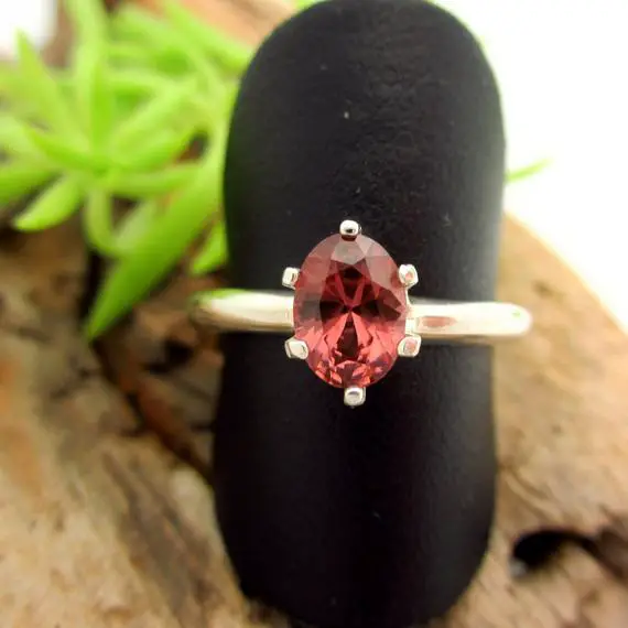 Rhodolite Garnet Ring In Sterling Silver, Peachy-pink Gemstone