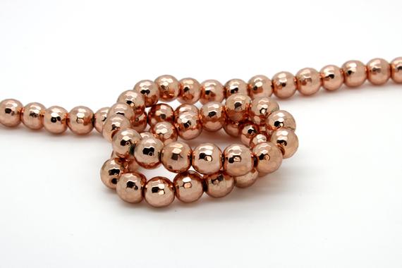 Rose Gold Hematite Faceted Round Ball Sphere Loose Heishi Gemstone Beads - (4mm, 6mm, 8mm, 10mm, 12mm) - Rnf54