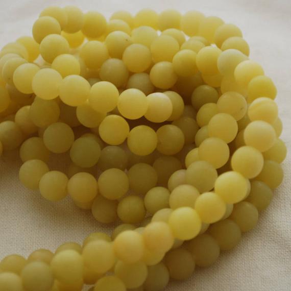 Natural Lemon Jade (yellow) - Frosted Matte - Semi-precious Gemstone Round Beads - 4mm 6mm 8mm 10mm - 15" Strand