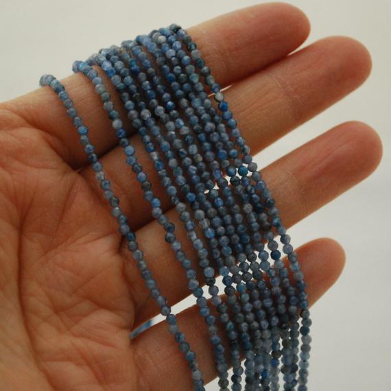 High Quality Grade A Natural Kyanite Semi-precious Gemstone Faceted Round Beads - 2mm - 15" Strand