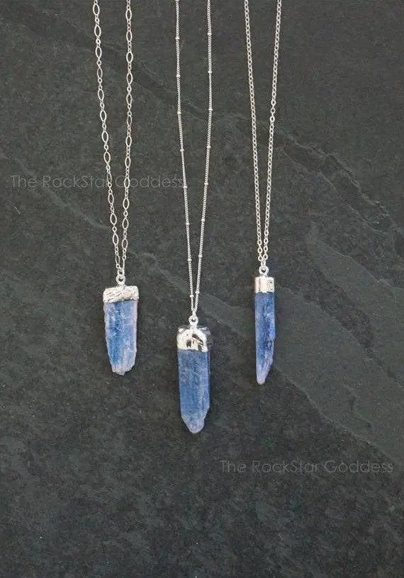 Silver Kyanite Necklace, Blue Kyanite Pendant, Kyanite Jewelry, Blue Kyanite,  Kyanite Necklace, Kyanite Pendant, Natural Kyanite