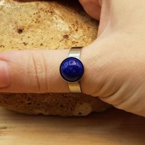 Shop Lapis Lazuli Rings! Hypoallergenic Men's Lapis Lazuli ring. Steel adjustable ring. Reiki jewelry uk. Blue September birthstone. | Natural genuine Lapis Lazuli rings, simple unique handcrafted gemstone rings. #rings #jewelry #shopping #gift #handmade #fashion #style #affiliate #ad
