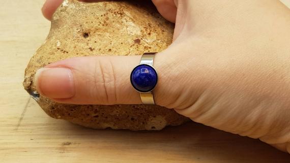Hypoallergenic Men's Lapis Lazuli Ring. Steel Adjustable Ring. Reiki Jewelry Uk. Blue September Birthstone.